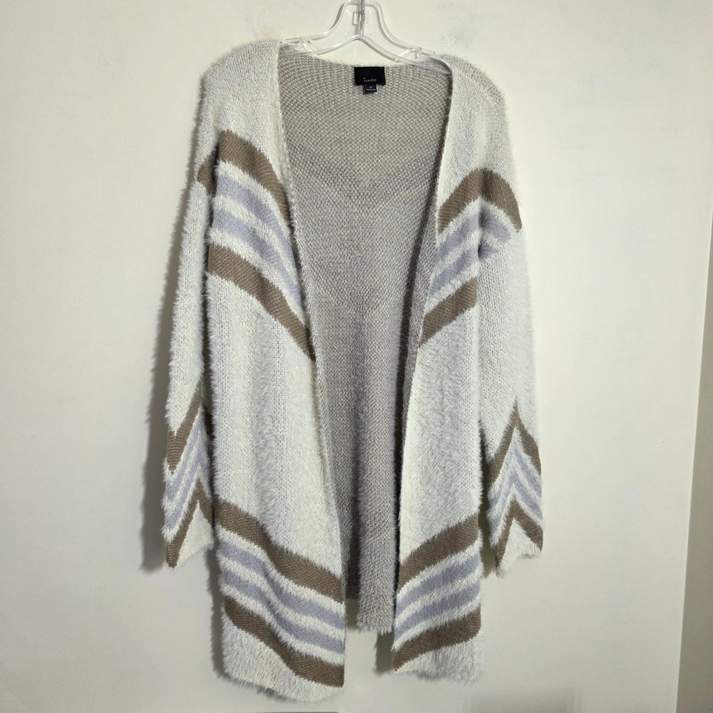 Lumiere Eyelash fuzzy Knit Chevron Striped Open Front csrdigan Woman's size M‎